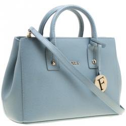 Pre Owned Furla Dusty Blue Leather Mini Linda Tote 