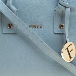 Pre Owned Furla Dusty Blue Leather Mini Linda Tote 