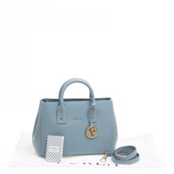 Pre Owned Furla Dusty Blue Leather Mini Linda Tote 
