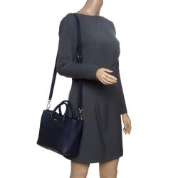 Pre Owned Furla Navy Blue Leather Small Capriccio Tote