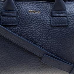 Pre Owned Furla Navy Blue Leather Small Capriccio Tote