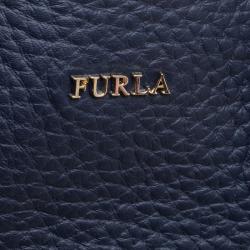Pre Owned Furla Navy Blue Leather Small Capriccio Tote