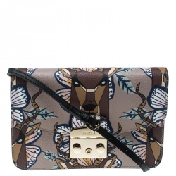 Pre Owned Furla Multicolor Deer Printed Leather Metropolis Crossbody Bag