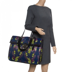 Pre Owned Furla Toni Blu Printed Fabric XL Fenice Top Handle Bag