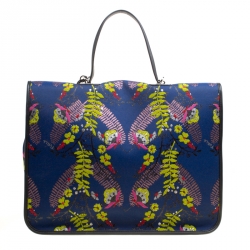 Pre Owned Furla Toni Blu Printed Fabric XL Fenice Top Handle Bag