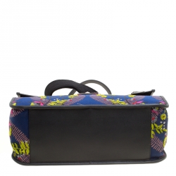 Pre Owned Furla Toni Blu Printed Fabric XL Fenice Top Handle Bag