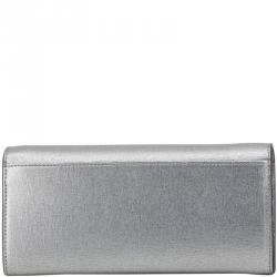 Pre Owned Furla Silver Leather Babylon WOC Clutch Bag
