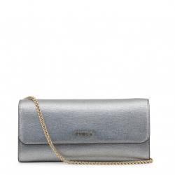 Pre Owned Furla Silver Leather Babylon WOC Clutch Bag