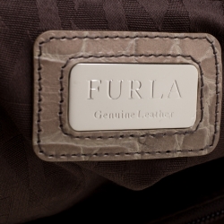 Pre Owned Furla Grey Croc Embossed Leather Practica Tote