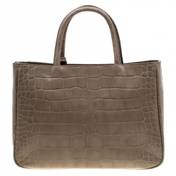 Pre Owned Furla Grey Croc Embossed Leather Practica Tote