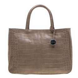 Pre Owned Furla Grey Croc Embossed Leather Practica Tote