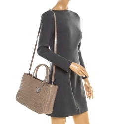 Pre Owned Furla Grey Croc Embossed Leather Practica Tote