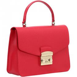 Pre Owned Furla Ruby Leather Metropolis S Top Handle Bag