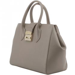 Pre Owned Furla Sabbia Textured Leather Medium Metropolis Tote