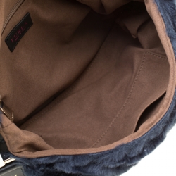 Pre Owned Furla Dark Blue Fur Caos Medium Shoulder Bag