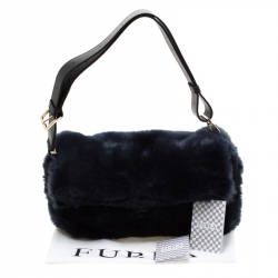 Pre Owned Furla Dark Blue Fur Caos Medium Shoulder Bag
