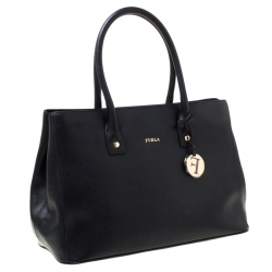 Pre Owned Furla Black Leather Linda Tote