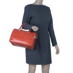 Pre Owned Furla Red Gloss PVC Candy Satchel