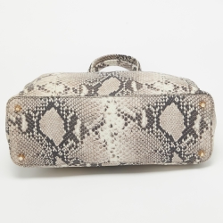 Pre Owned Furla Beige/Black Python Embossed Leather Top Zip Tote