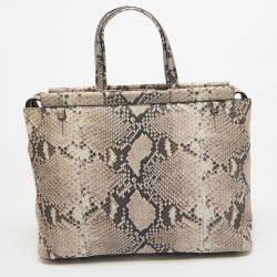 Pre Owned Furla Beige/Black Python Embossed Leather Top Zip Tote