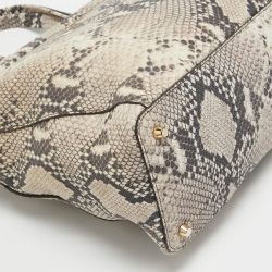Pre Owned Furla Beige/Black Python Embossed Leather Top Zip Tote