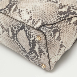 Pre Owned Furla Beige/Black Python Embossed Leather Top Zip Tote