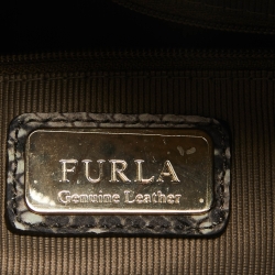 Pre Owned Furla Beige/Black Python Embossed Leather Top Zip Tote