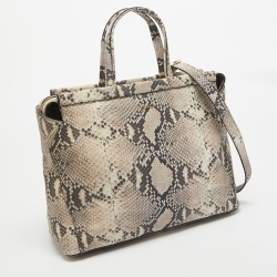 Pre Owned Furla Beige/Black Python Embossed Leather Top Zip Tote