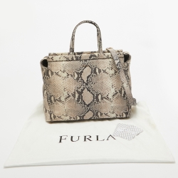 Pre Owned Furla Beige/Black Python Embossed Leather Top Zip Tote