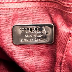 Pre Owned Furla Red Croc Embossed Leather Bowling Bag