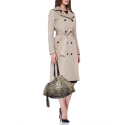 Pre Owned Furla Grey/Brown Python Embossed and Leather Tassel Tote