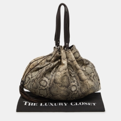 Pre Owned Furla Grey/Brown Python Embossed and Leather Tassel Tote