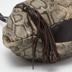 Pre Owned Furla Grey/Brown Python Embossed and Leather Tassel Tote
