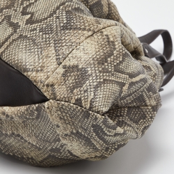 Pre Owned Furla Grey/Brown Python Embossed and Leather Tassel Tote