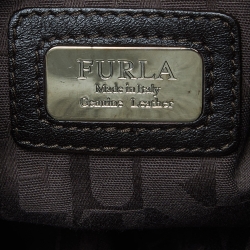 Pre Owned Furla Grey/Brown Python Embossed and Leather Tassel Tote
