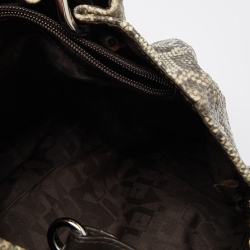 Pre Owned Furla Grey/Brown Python Embossed and Leather Tassel Tote
