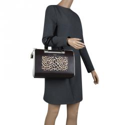 Pre Owned حقيبة فورلا كاندي تفاصيل فهد جلد ومطاط لامعة رمادية/ سوداء