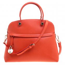 Pre Owned Furla Red Orange Leather Medium Piper Top Handle Bag
