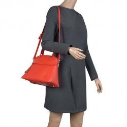 Pre Owned Furla Red Orange Leather Medium Piper Top Handle Bag