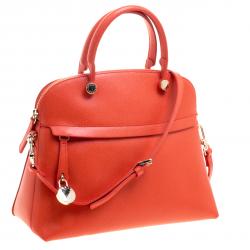 Pre Owned Furla Red Orange Leather Medium Piper Top Handle Bag