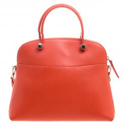 Pre Owned Furla Red Orange Leather Medium Piper Top Handle Bag