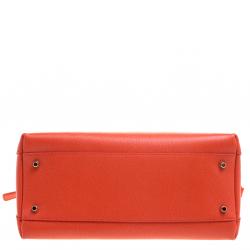 Pre Owned Furla Red Orange Leather Medium Piper Top Handle Bag