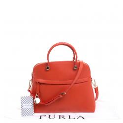 Pre Owned Furla Red Orange Leather Medium Piper Top Handle Bag
