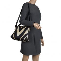 Pre Owned Furla Zebra Print Leather Piper Dome Satchel 