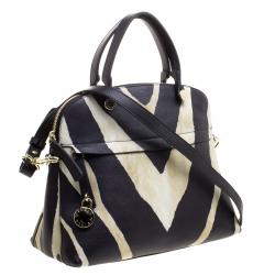 Pre Owned Furla Zebra Print Leather Piper Dome Satchel 