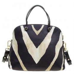 Pre Owned Furla Zebra Print Leather Piper Dome Satchel 