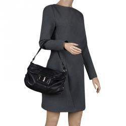 Pre Owned Furla Black Leather Saddle Shoulder Bag