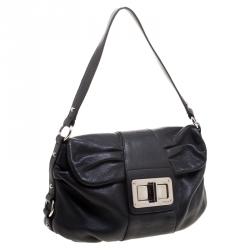 Pre Owned Furla Black Leather Saddle Shoulder Bag