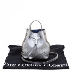 Pre Owned Furla Silver Leather Stacy Drawstring Bucket Bag