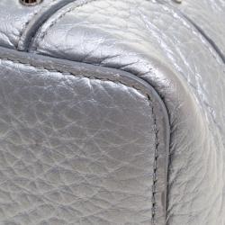 Pre Owned Furla Silver Leather Stacy Drawstring Bucket Bag
